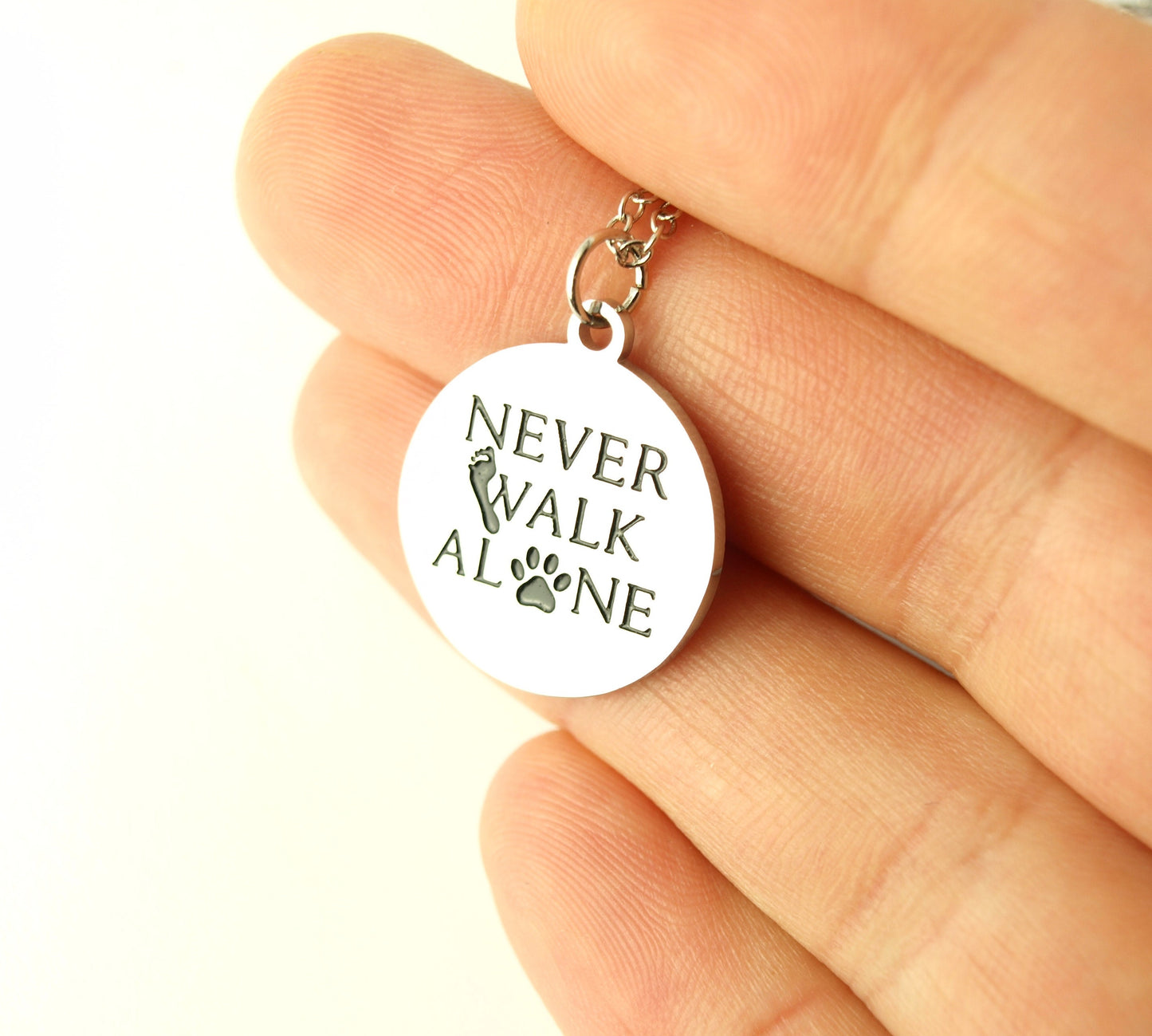 Kette Scheibe Spruch Pfote Abdruck silbern Hund Tatze Edelstahl Kreis rund