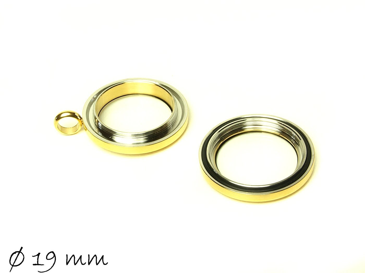 Schraub-Medaillon gold Glas Edelstahl, Durchmesser Glasscheibe: 19 mm