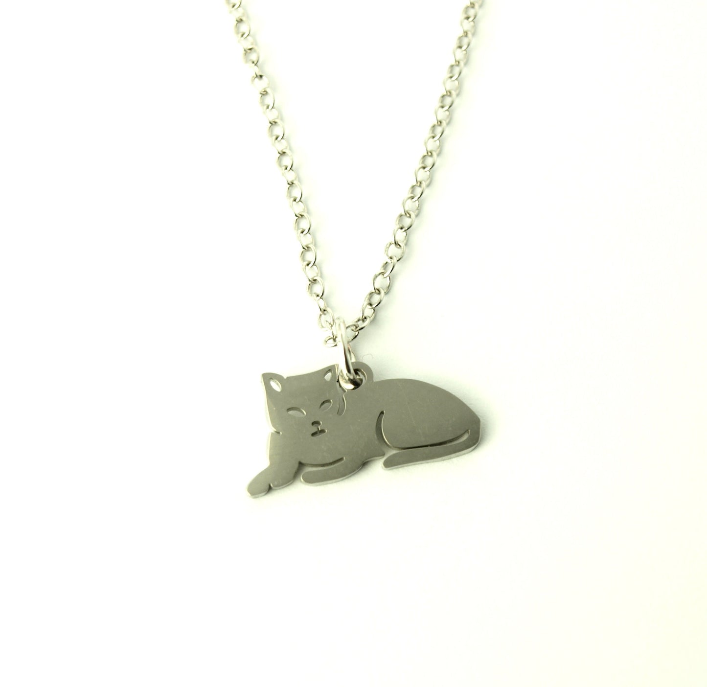 Kette liegende Katze Edelstahl Anhänger silbern