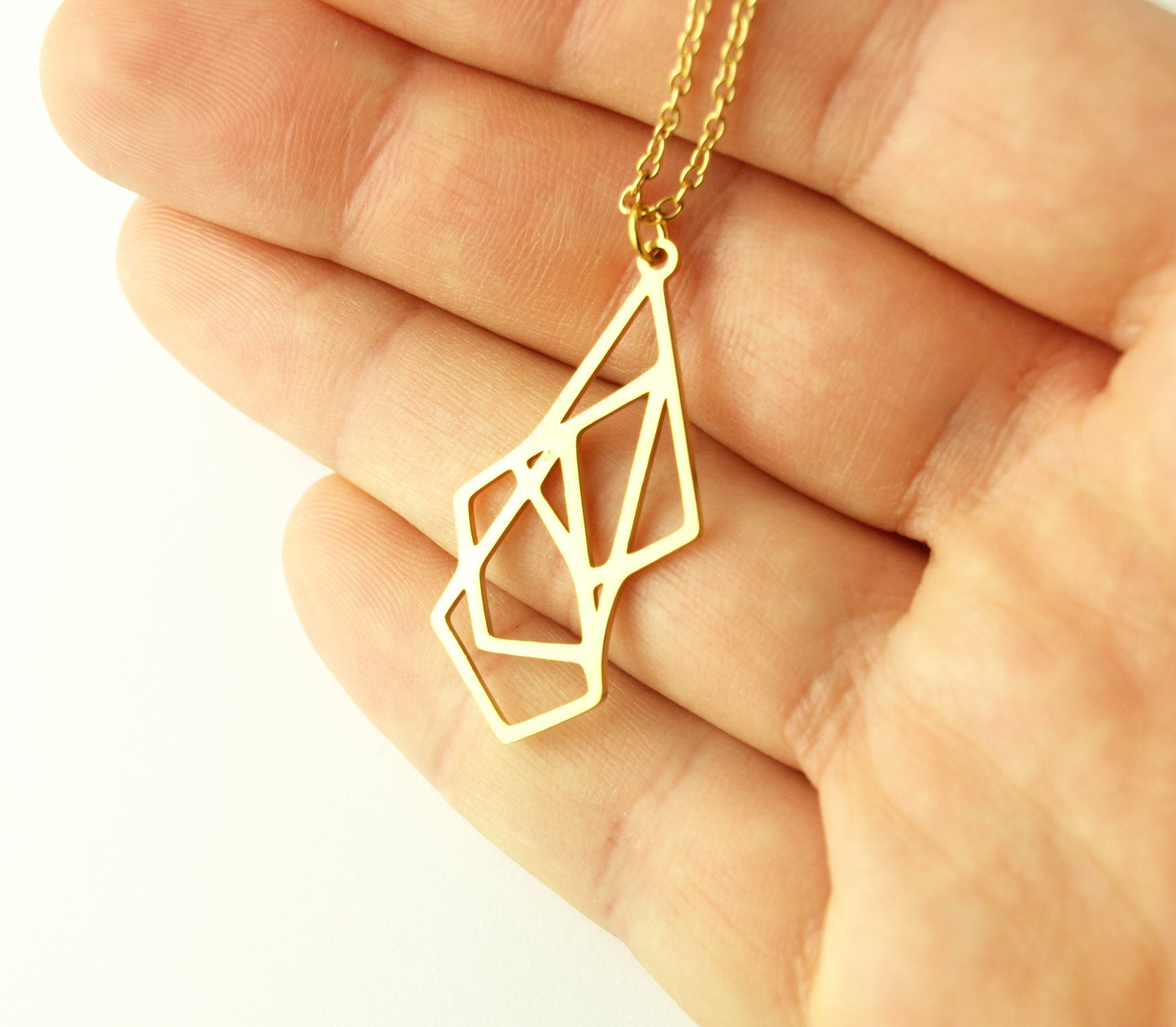 Kette Edelstahl Origami Muster Anhänger geometrisch golden