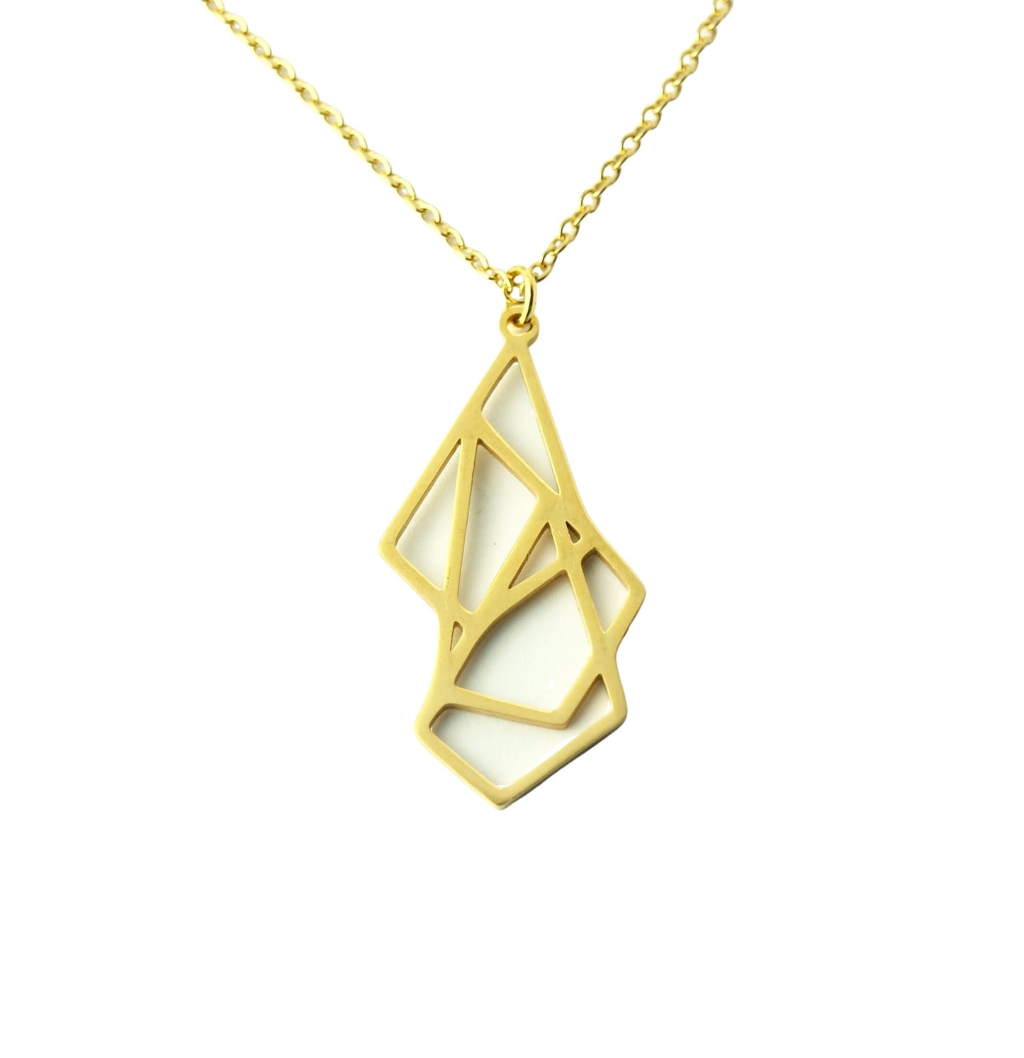 Kette Edelstahl Origami Muster Anhänger geometrisch golden