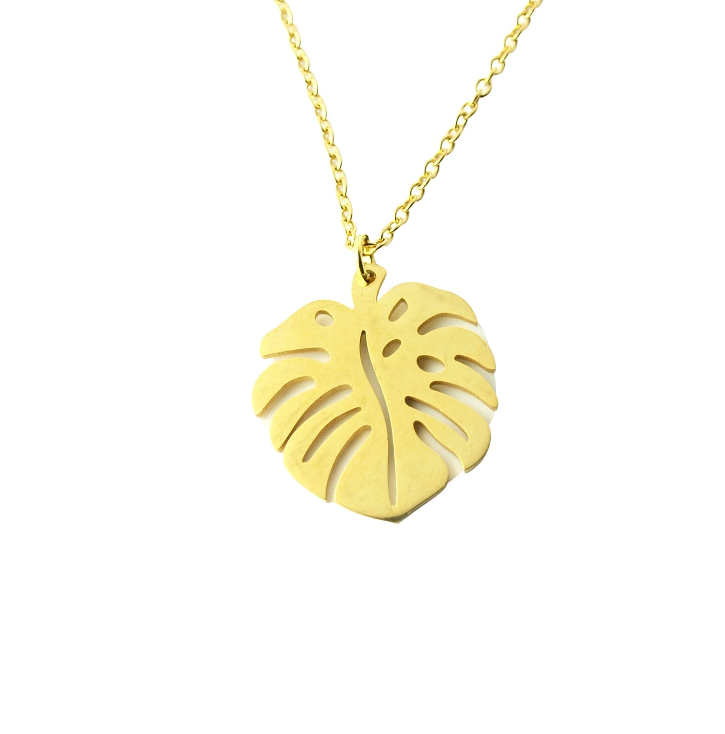 Kette Edelstahl Monstera Palme Blatt Anhänger golden