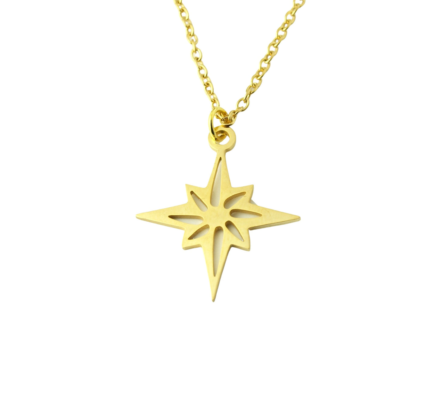 Kette Kompass Rose Edelstahl Anhänger golden