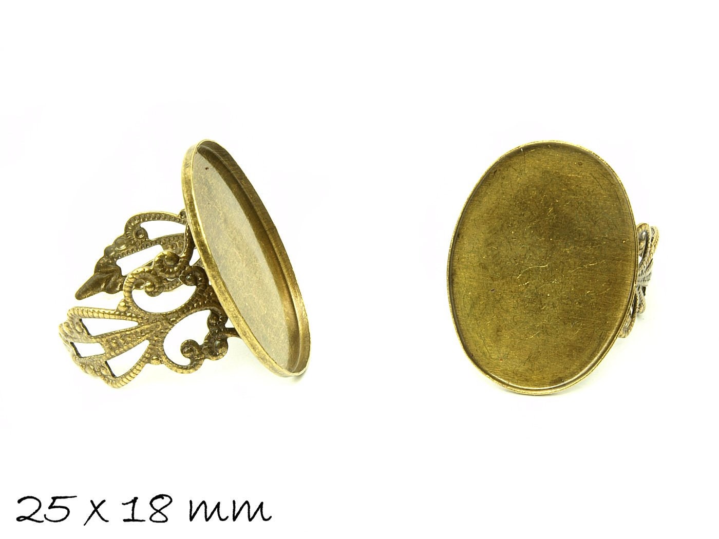 2 Stück Ring Rohling, verstellbar, bronze, verziert, 25 x 18 mm