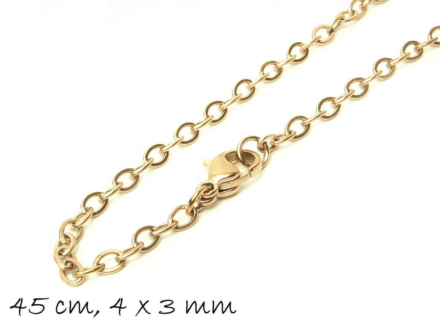 1 Stück Fertige Gliederkette Edelstahl, rosegold, 45 cm lang, Kettengliedergröße 4 x 3 mm