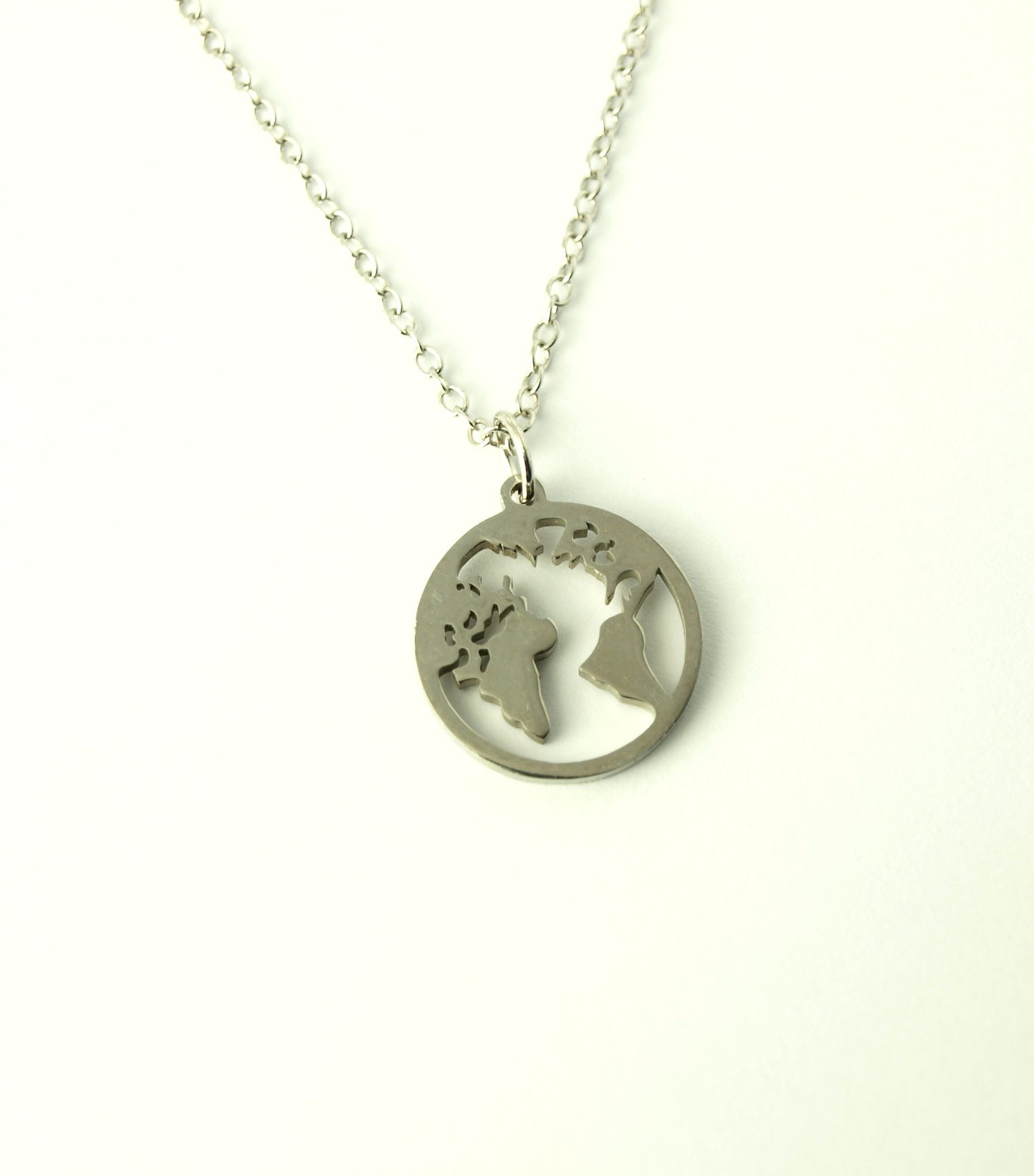 Kette Erde Weltkarte Globus Karte Edelstahl Anhänger silbern