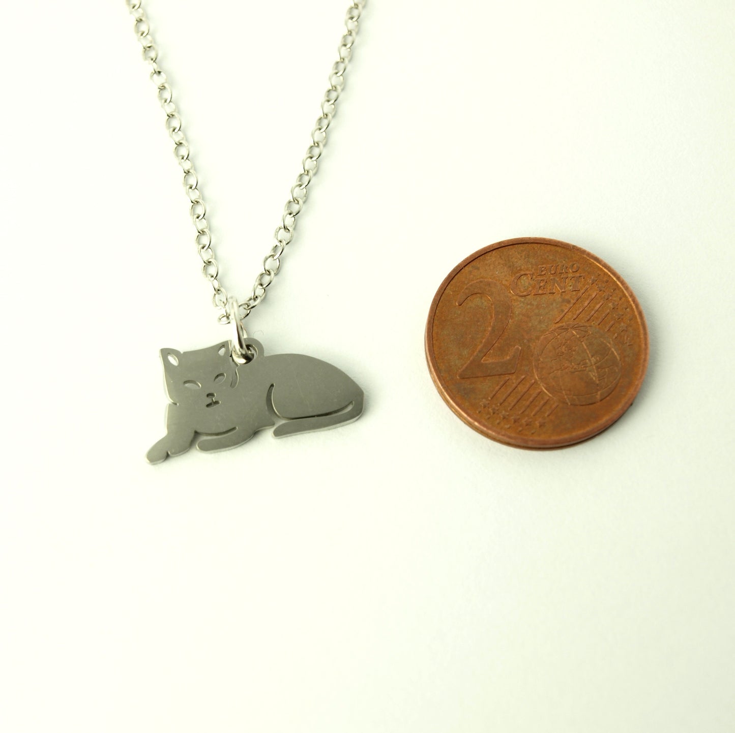 Kette liegende Katze Edelstahl Anhänger silbern