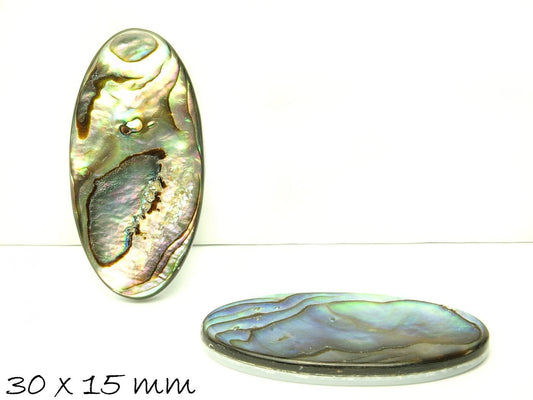 1 Stück Cabochon, Abalonen Perlmutt, oval, 30 x 15 mm, blau, bunt