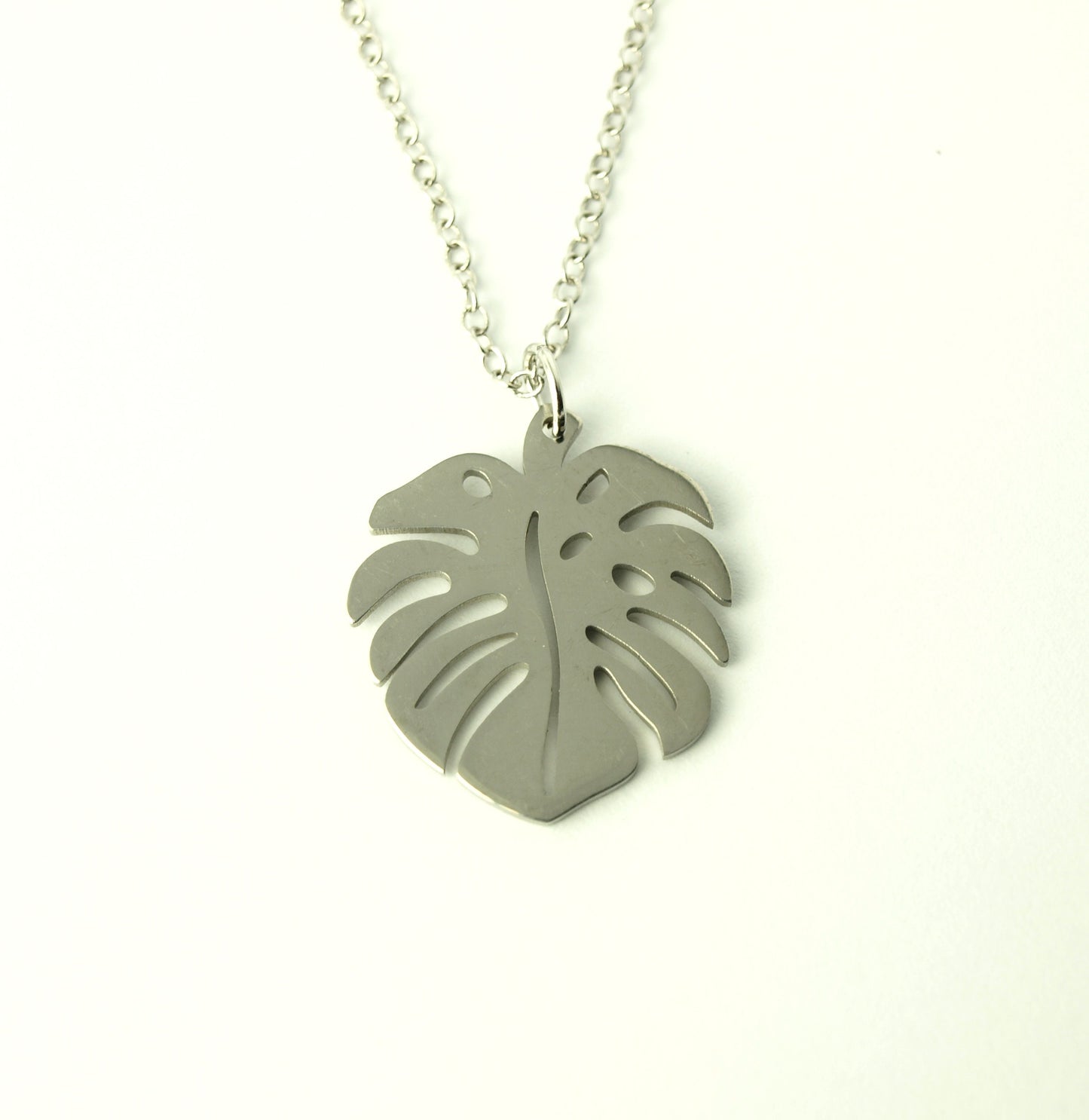 Kette Edelstahl Monstera Palme Blatt Anhänger silbern
