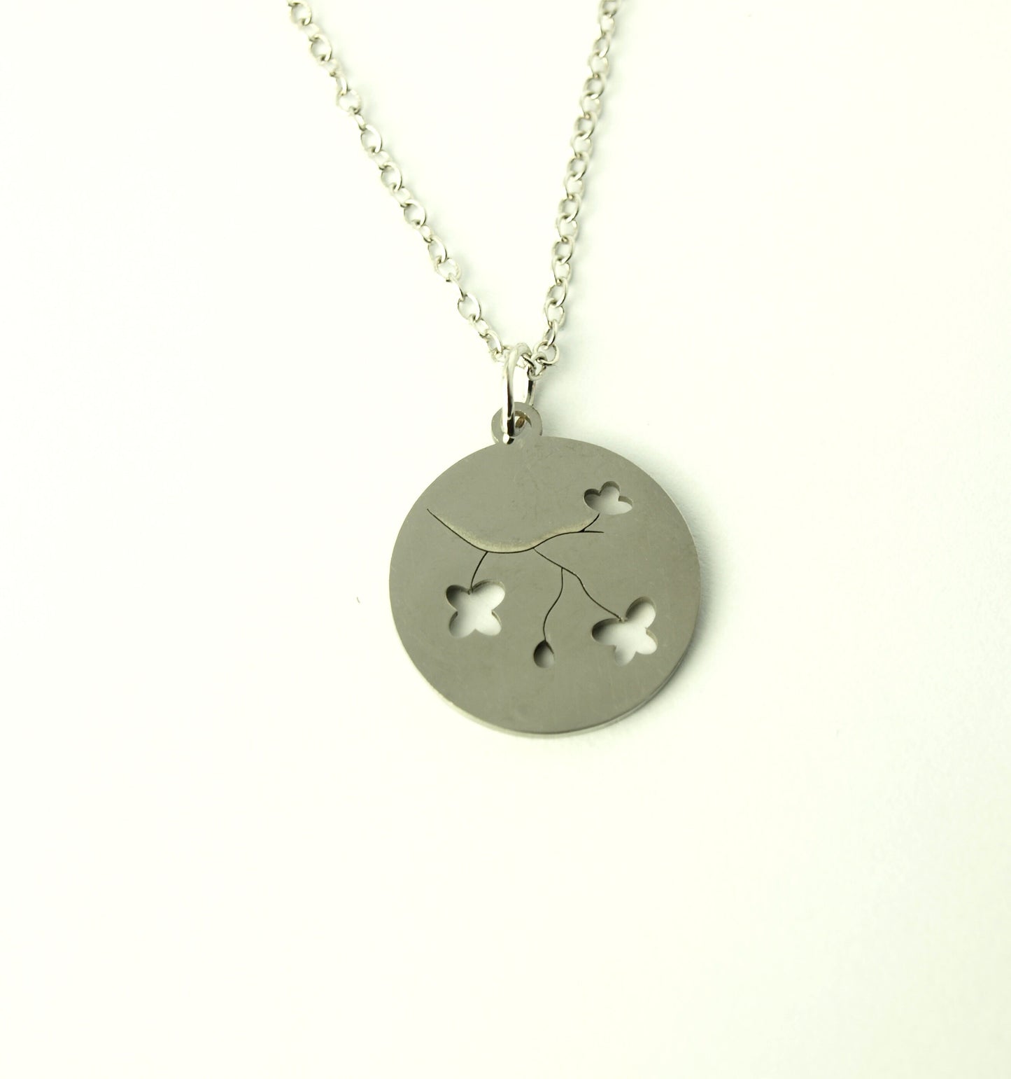 Kette Blüten Wiese Anhänger Edelstahl silbern Blume Kreis rund