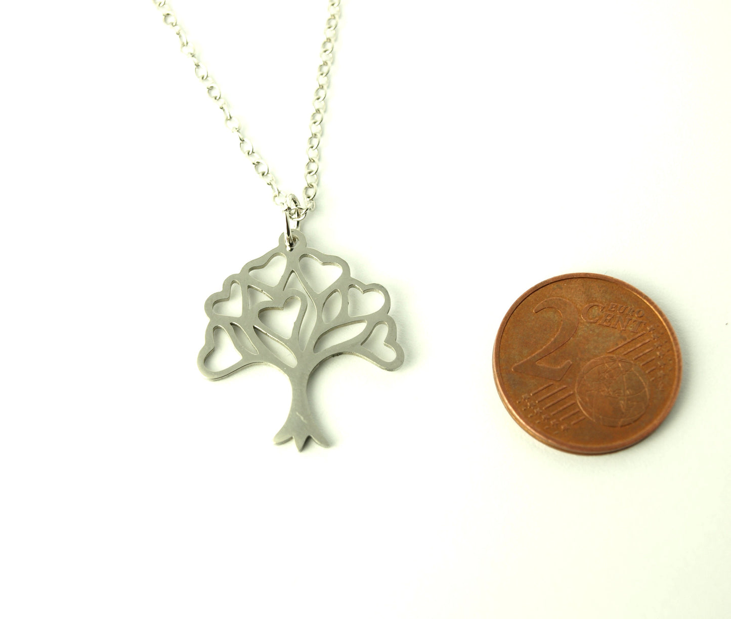 Kette Edelstahl Baum Lebensbaum Anhänger Herzen Liebe silbern