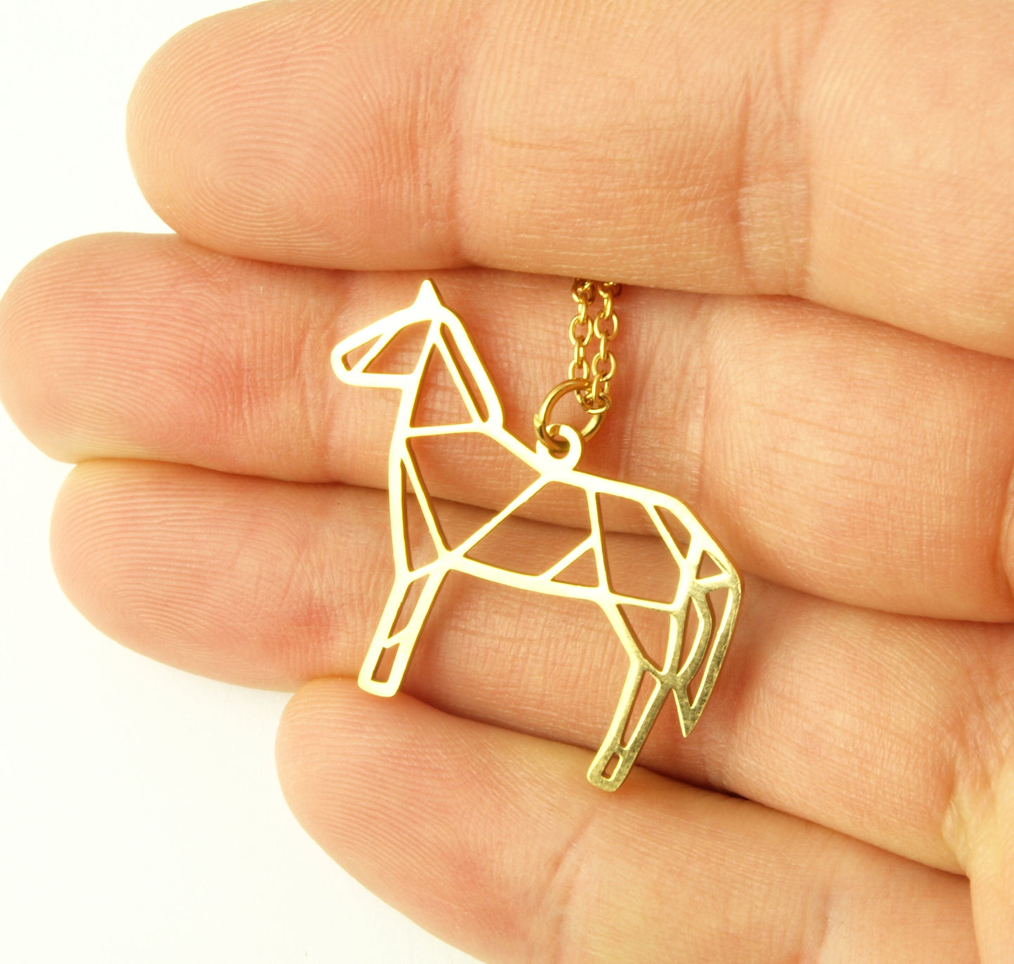 Kette Pferd Edelstahl Anhänger golden geometrisch