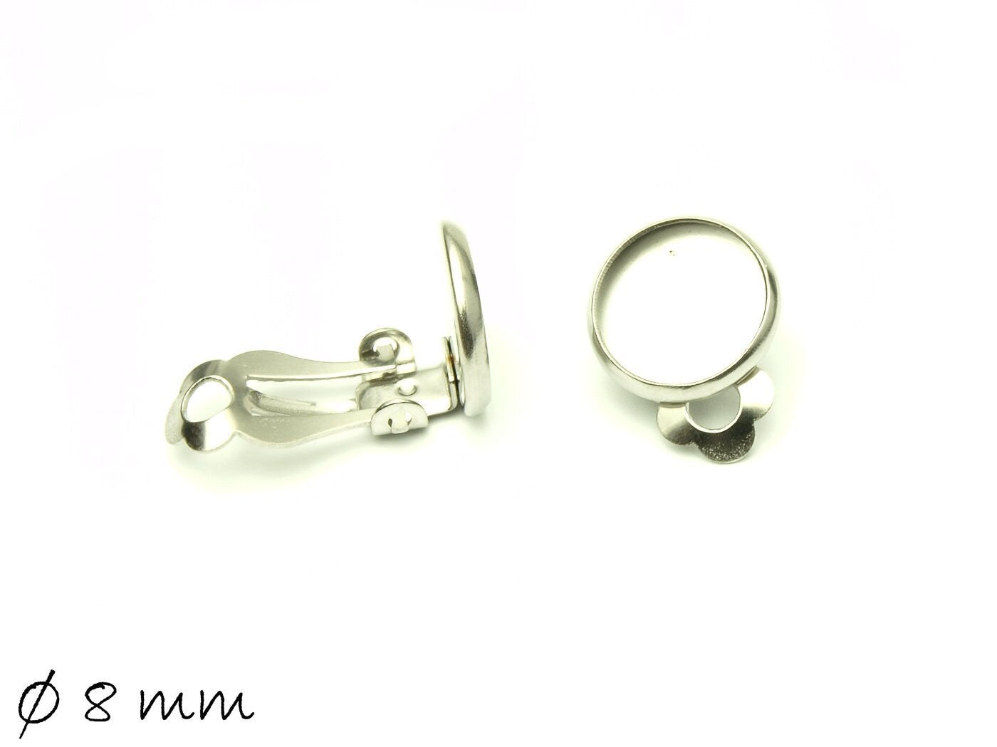 4 Stück Ohrclips Rohlinge aus Edelstahl, silber mit 8 mm Fassung