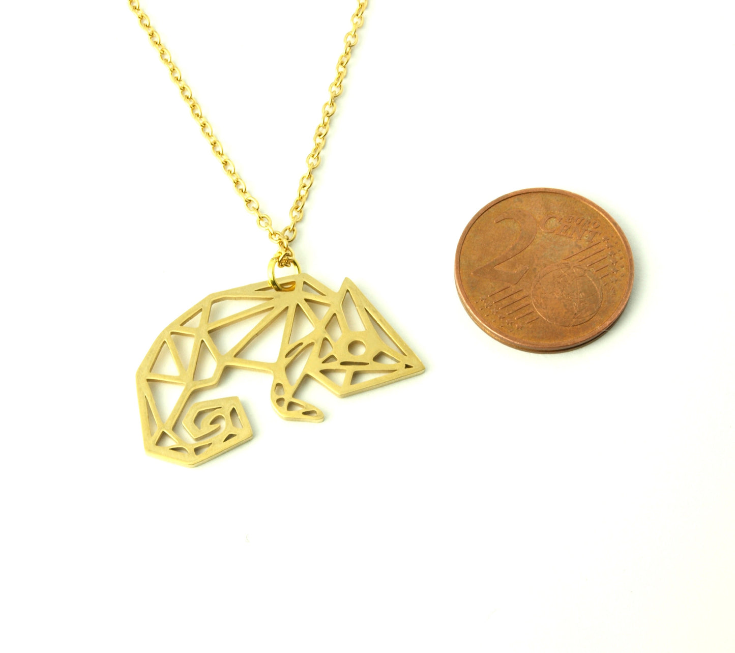 Kette mit Chamäleon geometrischer Edelstahl Anhänger golden