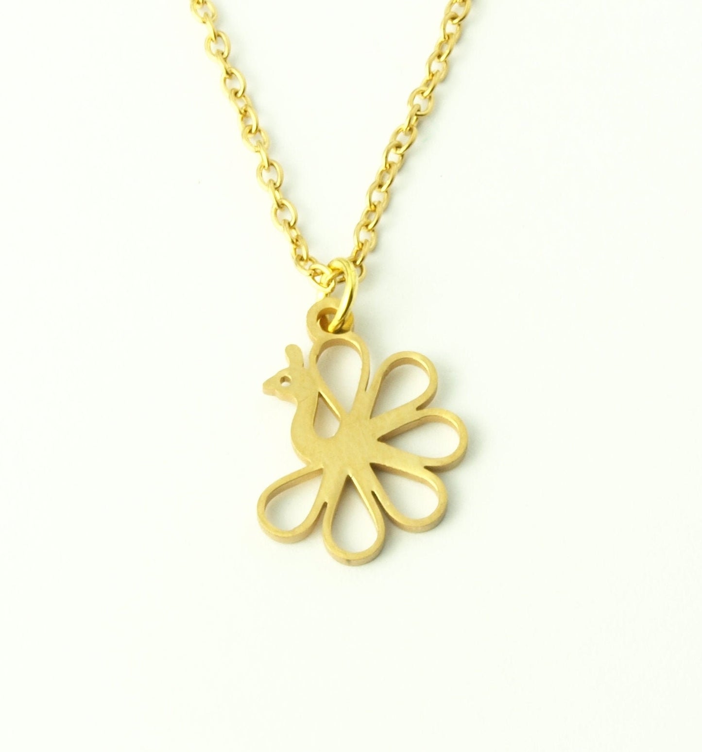 Kette Pfau Edelstahl Anhänger golden