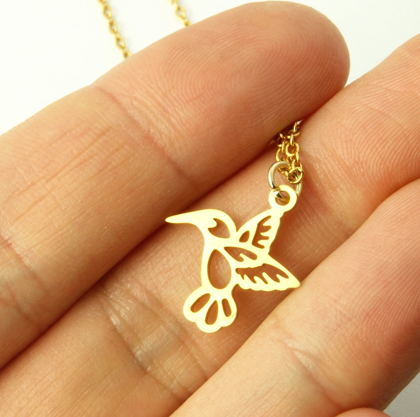 Kette Kolibri Vogel verziert Edelstahl Anhänger golden