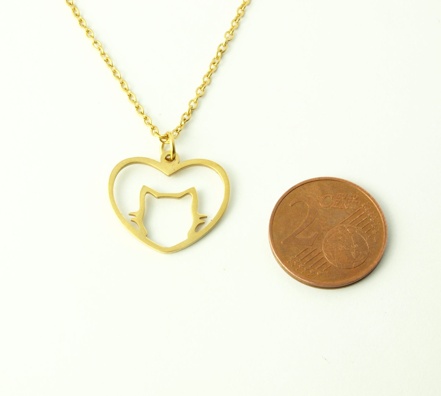 Kette Katze im Herz Liebe Freundschaft Edelstahl Anhänger golden