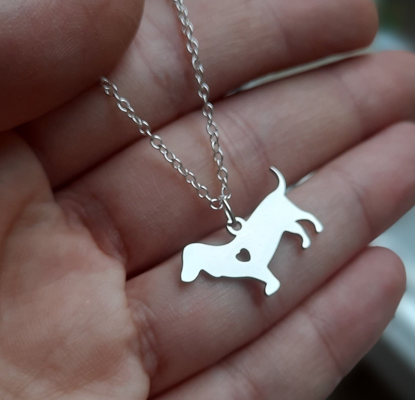 Kette Dackel mit Herz Liebe Anhänger Edelstahl silbern Hund