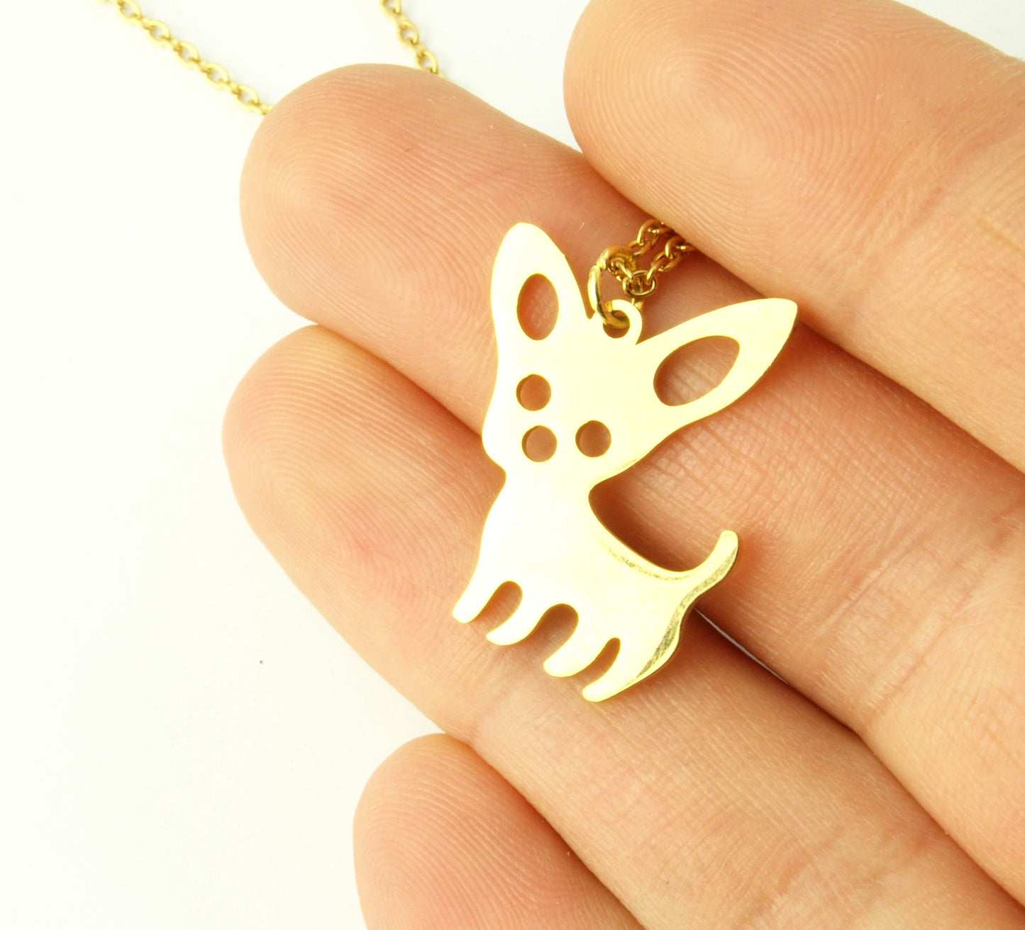 Kette mit Chihuahua Anhänger aus Edelstahl golden Hund