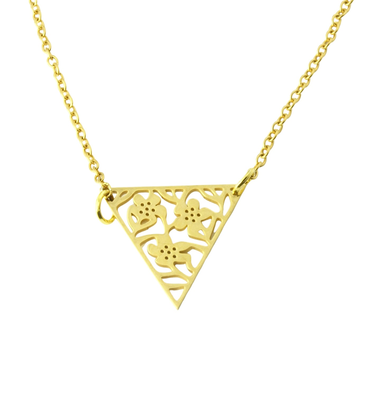 Kette Edelstahl Blüten Zweig Dreieck Anhänger geometrisch golden
