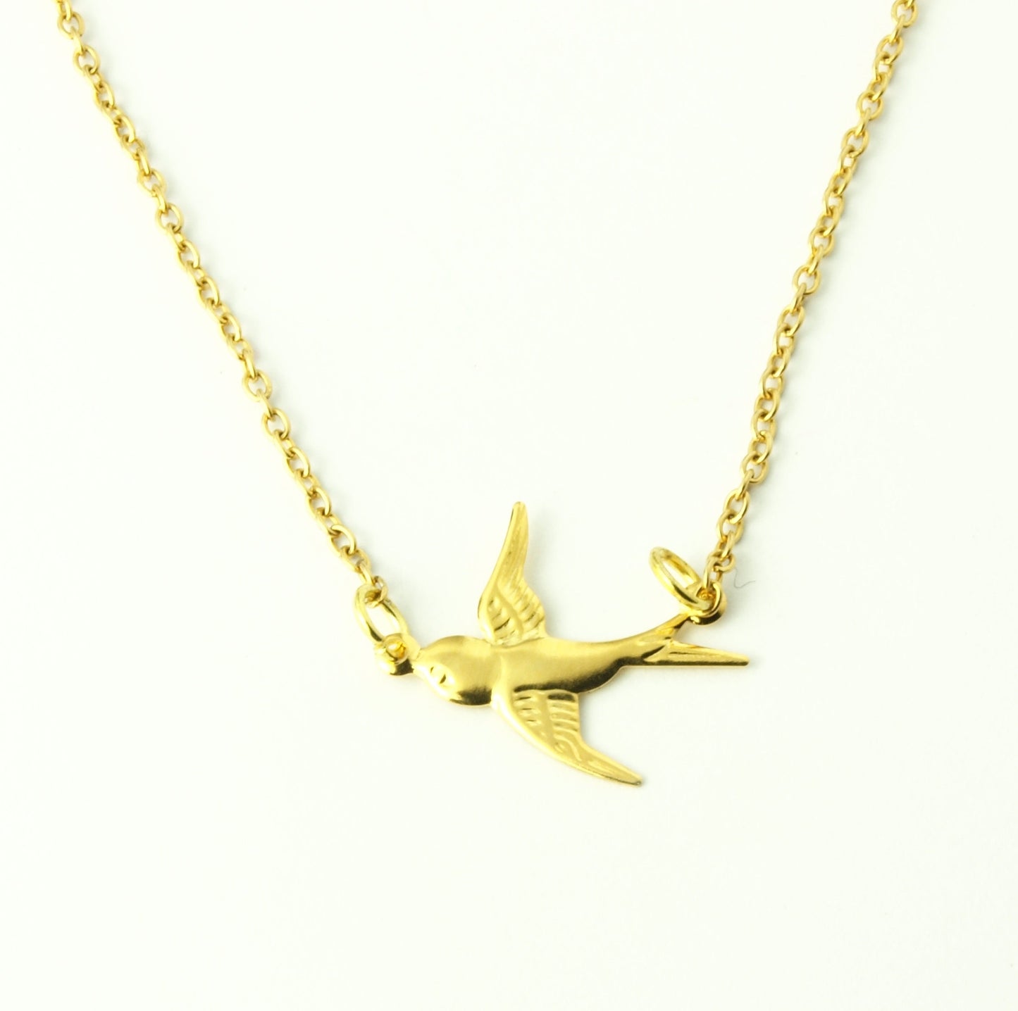 Kette Vogel Schwalbe Edelstahl Anhänger golden