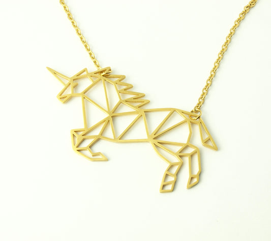 Kette Einhorn Edelstahl Anhänger geometrisch golden Pferd
