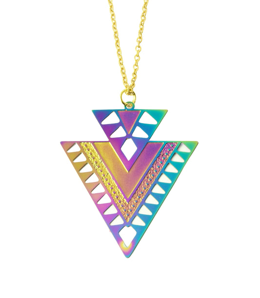 Kette Edelstahl bunte Dreiecke Muster Anhänger geometrisch Regenbogen