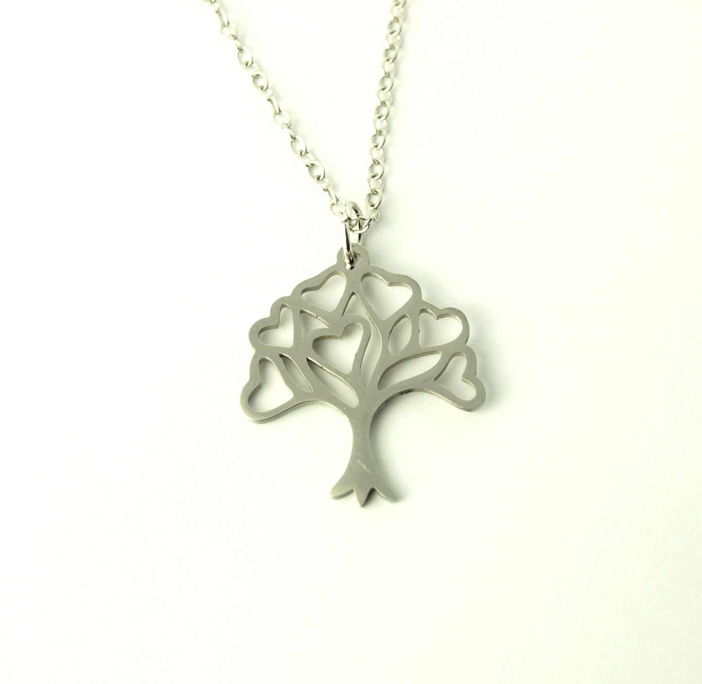 Kette Edelstahl Baum Lebensbaum Anhänger Herzen Liebe silbern