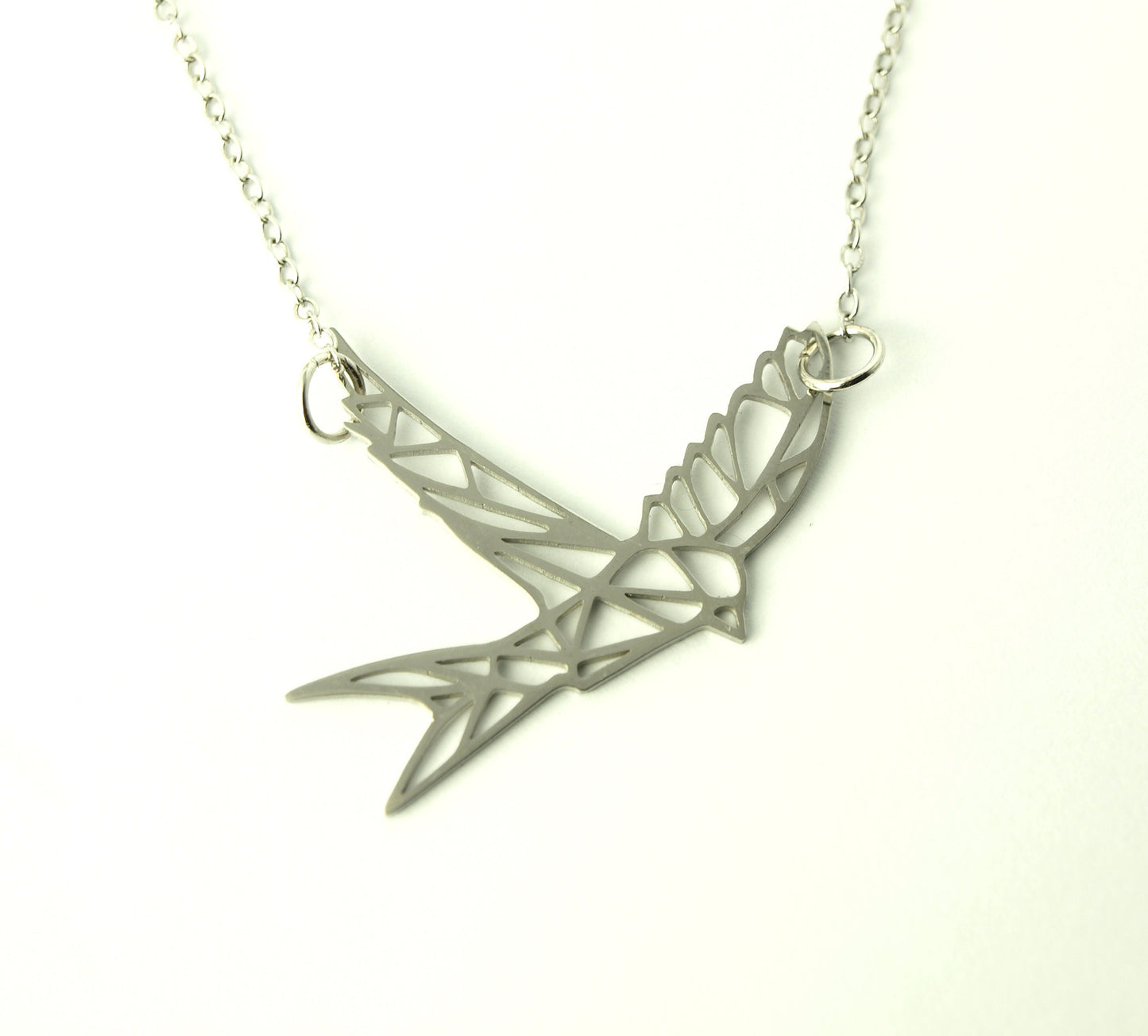 Kette Origami Adler Vogel geometrisch Edelstahl silbern