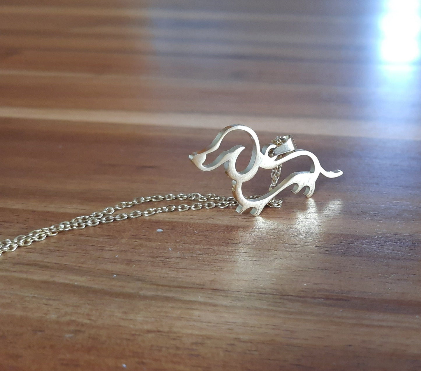 Kette Dackel Anhänger Edelstahl golden Hund