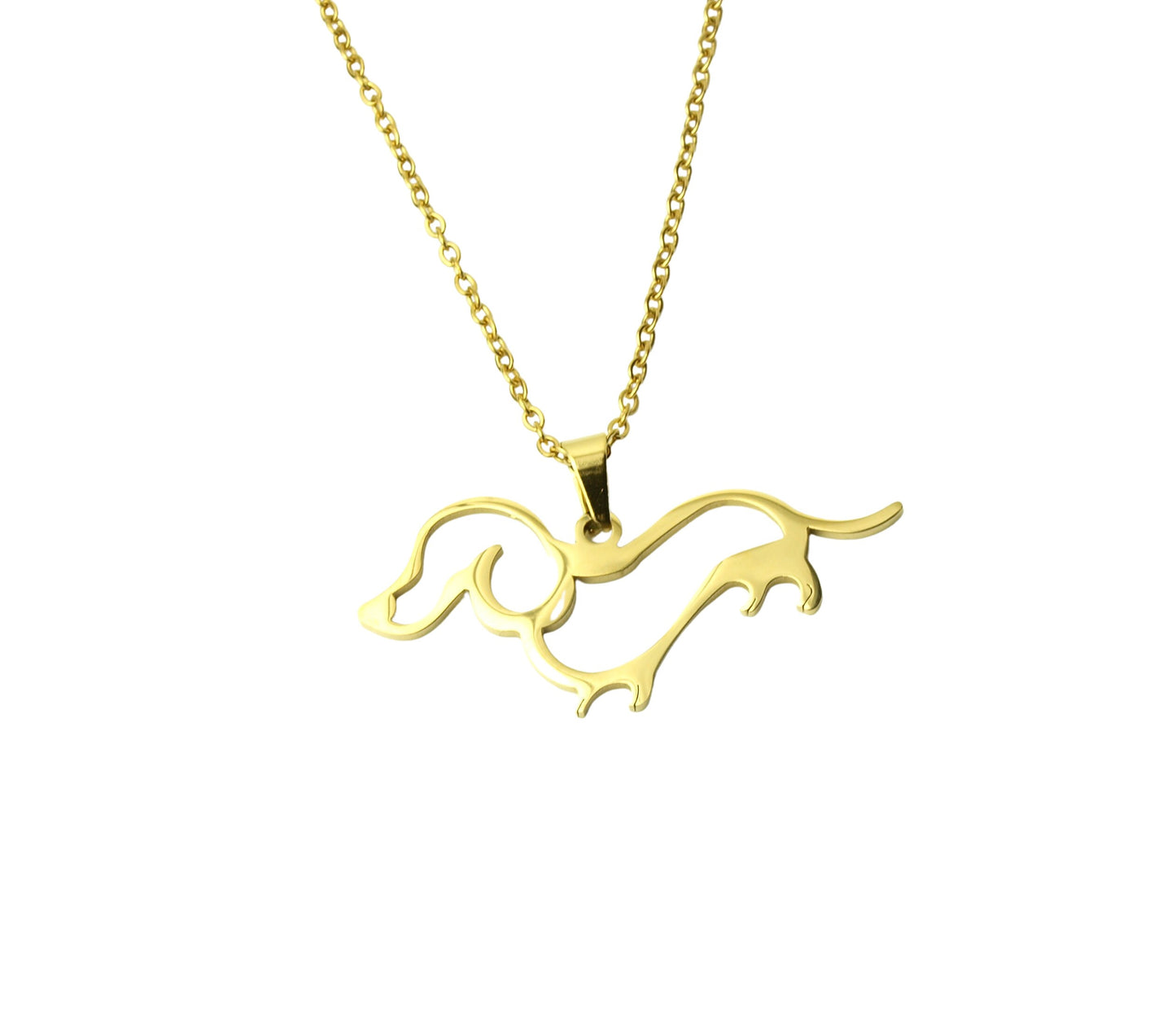 Kette Dackel Anhänger Edelstahl golden Hund