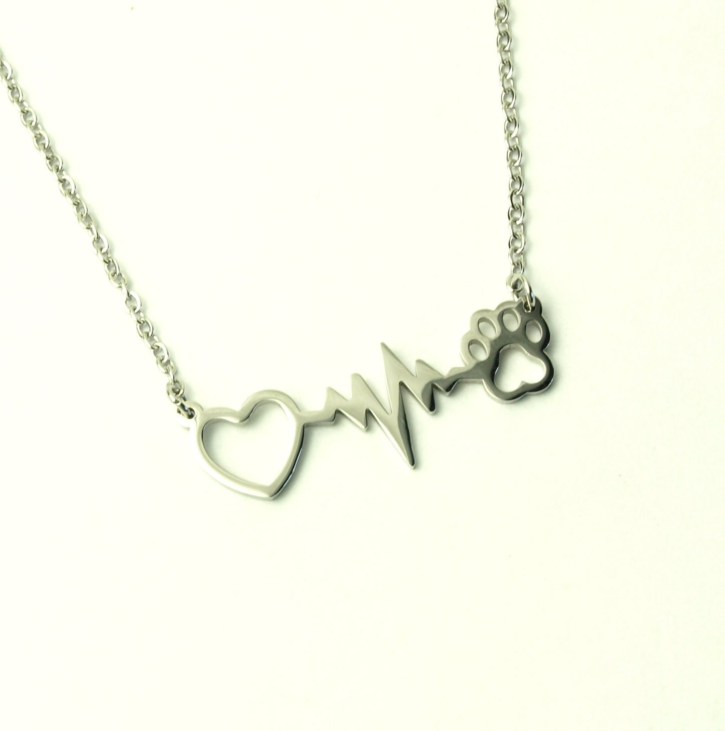 Kette Pfote Herzschlag Herz Anhänger Edelstahl silbern Tatze Hund Katze