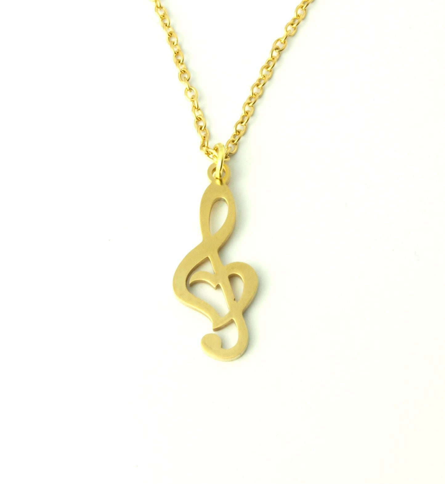 Kette Notenschlüssel Edelstahl Anhänger golden Note Herz