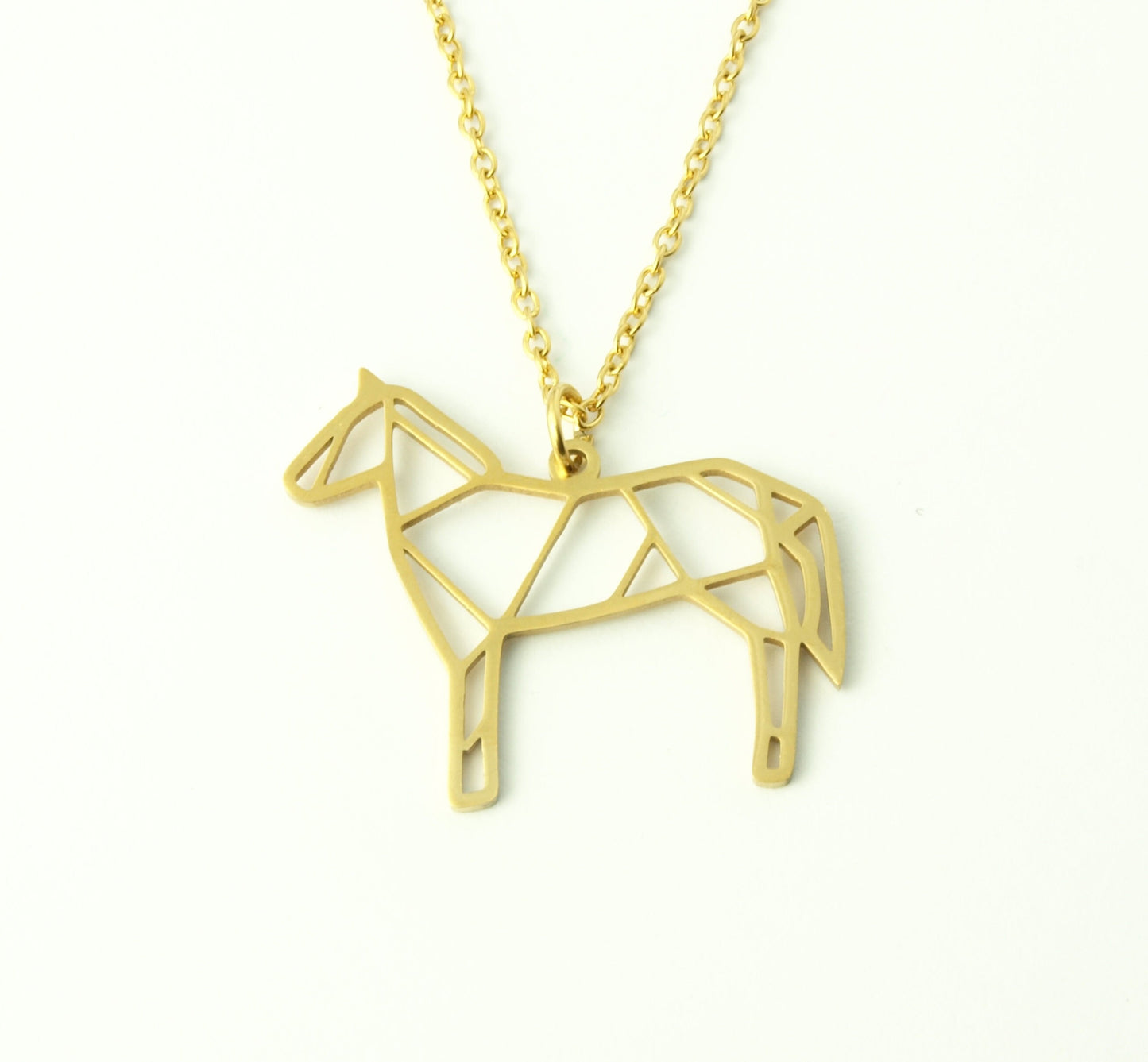 Kette Pferd Edelstahl Anhänger golden geometrisch