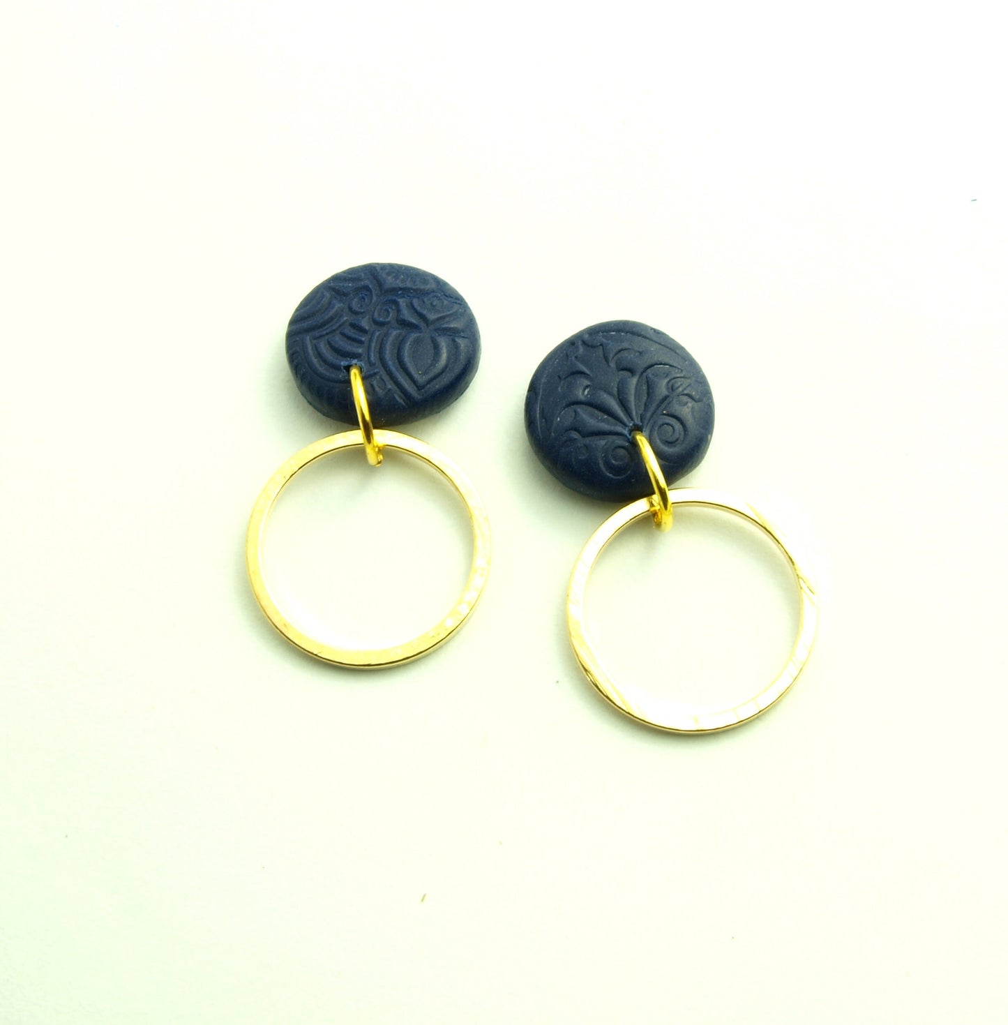 Statement Ohrringe Polymer Clay blau golden Mond Bogen Ohrhänger nach Wahl