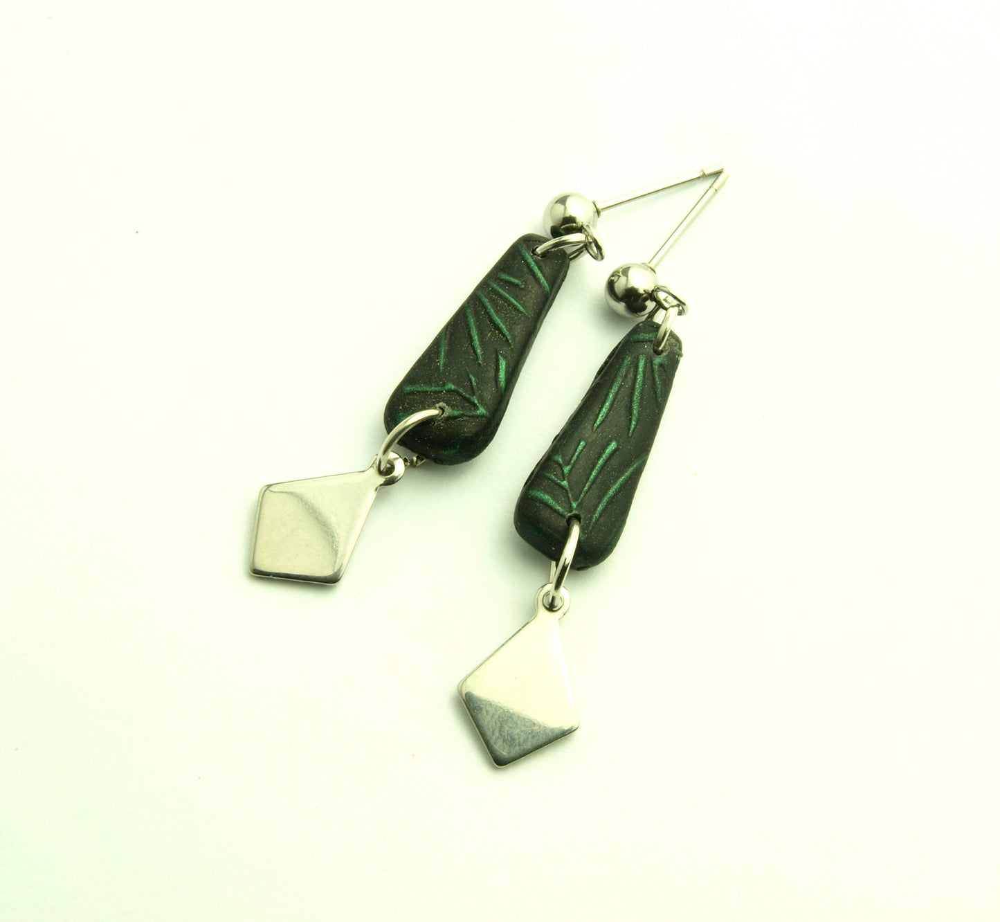 Statement Ohrringe Polymer Clay Blätter Muster grün schwarz ethno nach Wahl