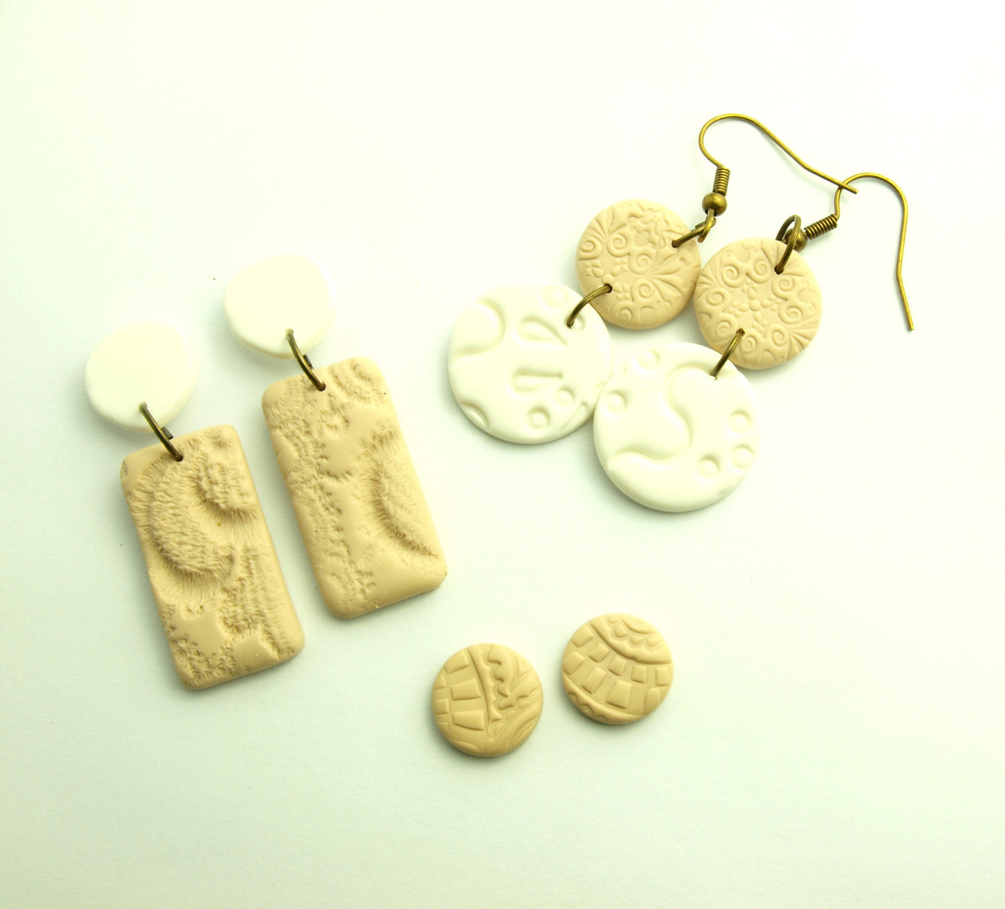 Statement Ohrringe Polymer Clay Ethno Muster weiß braun beige nach Wahl