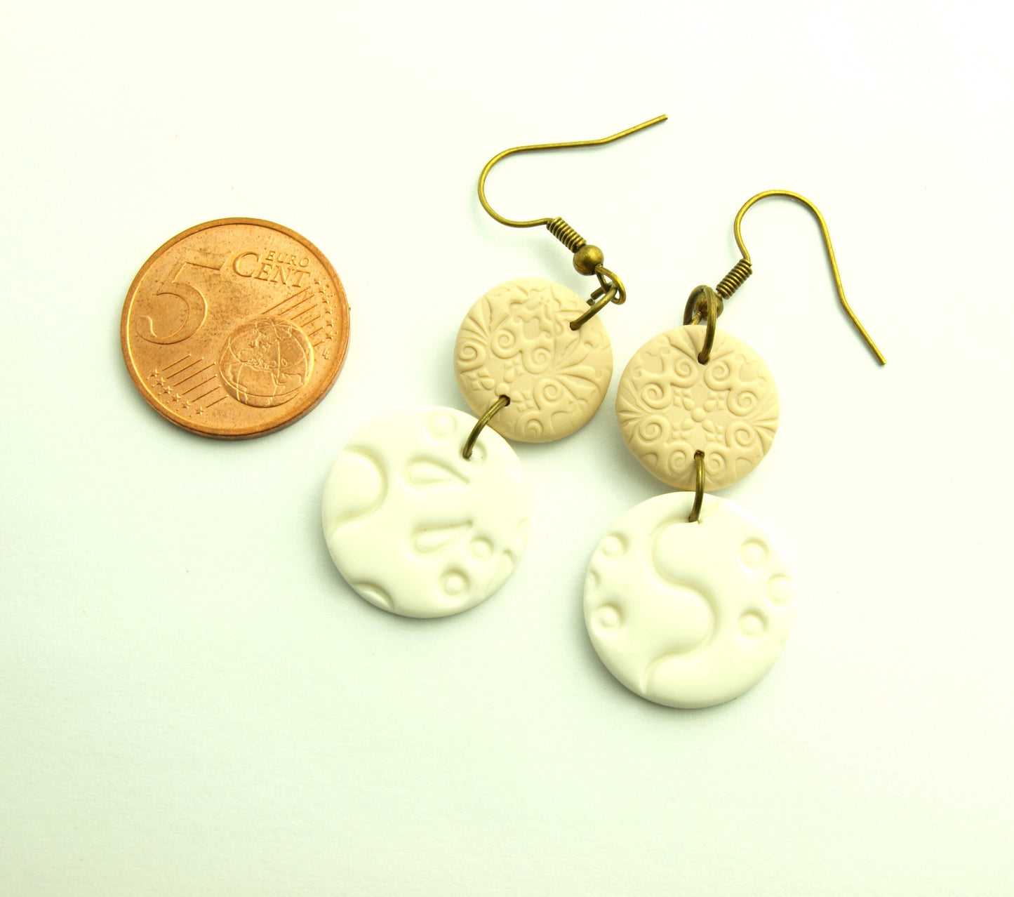 Statement Ohrringe Polymer Clay Ethno Muster weiß braun beige nach Wahl