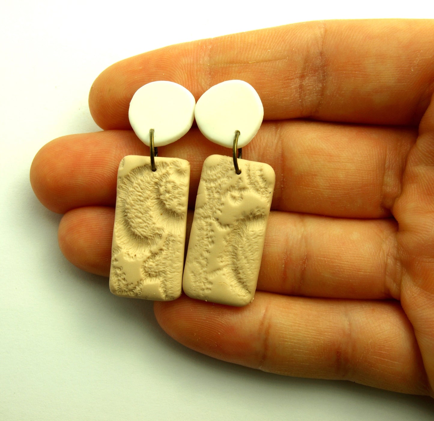 Statement Ohrringe Polymer Clay Ethno Muster weiß braun beige nach Wahl