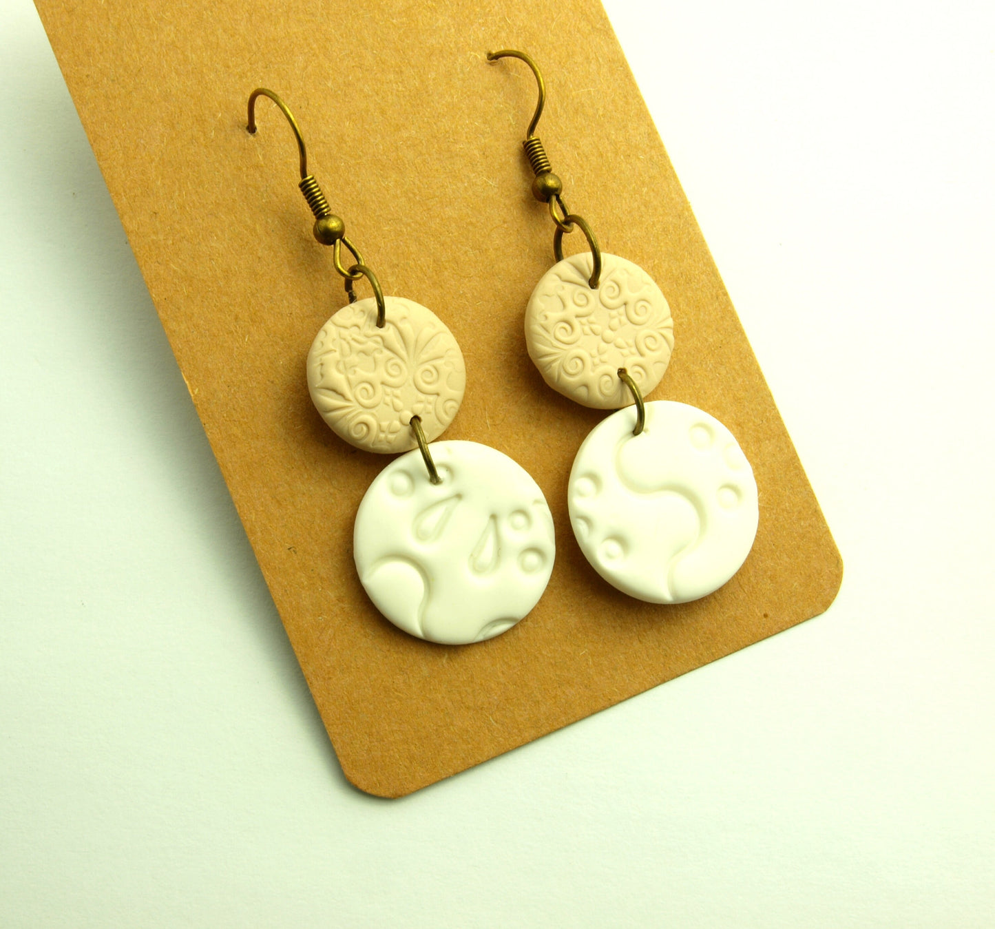 Statement Ohrringe Polymer Clay Ethno Muster weiß braun beige nach Wahl