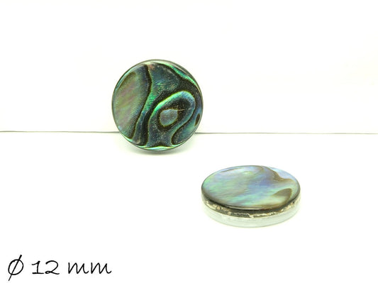 2 Stück Cabochons, Abalonen Perlmutt, 12 mm, blau, bunt