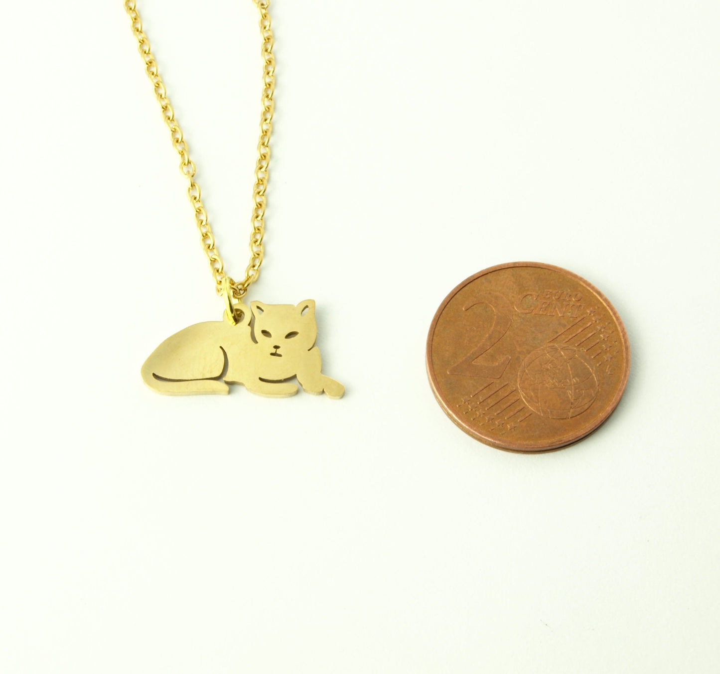 Kette liegende Katze Edelstahl Anhänger golden