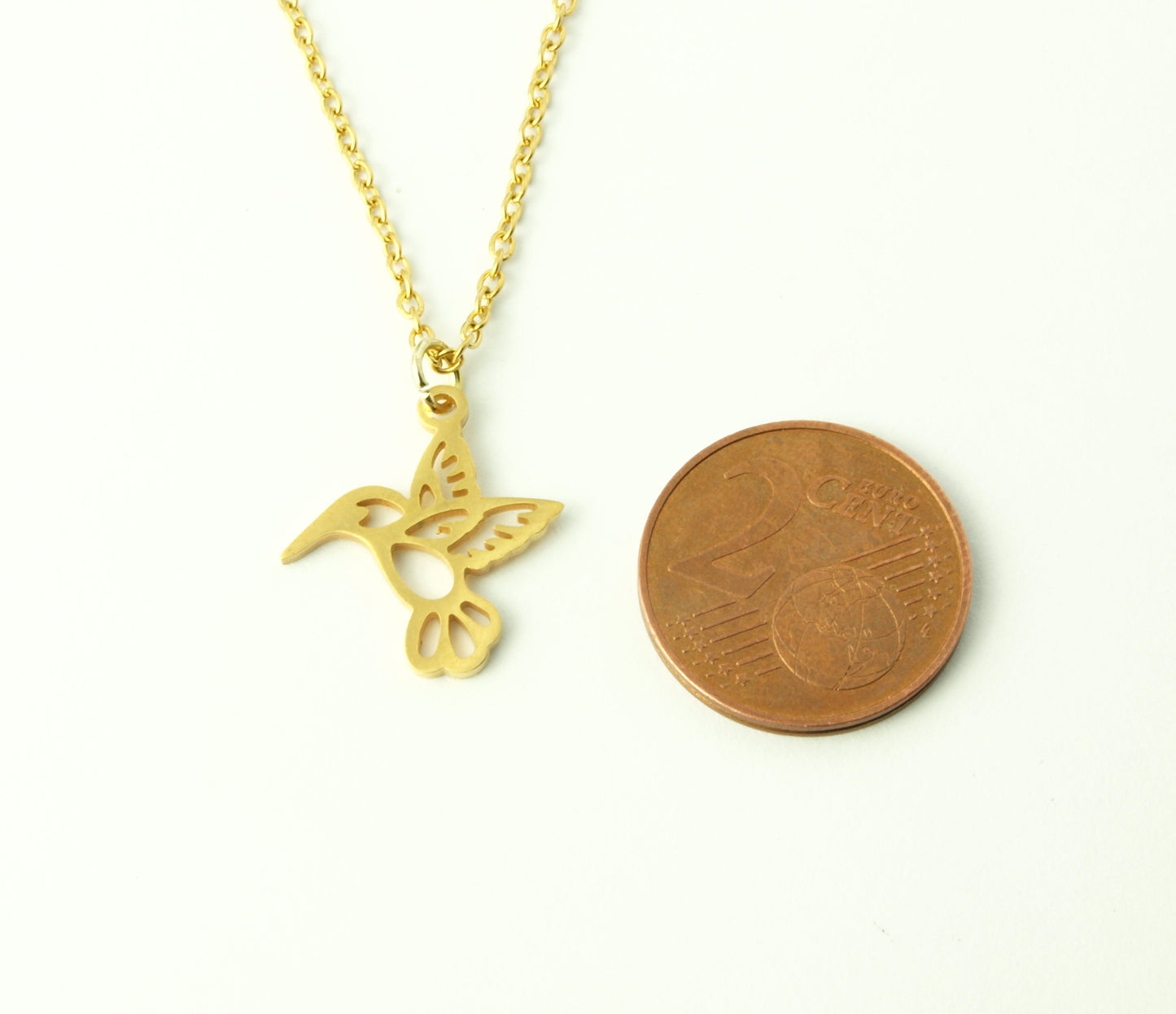 Kette Kolibri Vogel verziert Edelstahl Anhänger golden