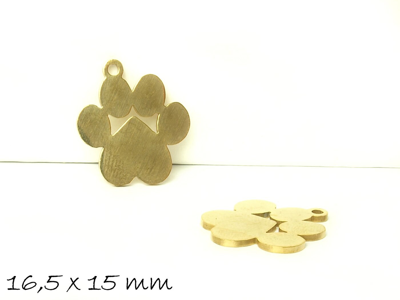 4 Stück Anhänger Pfote Abdruck Bär Edelstahl, gold, 16,5 x 15 mm