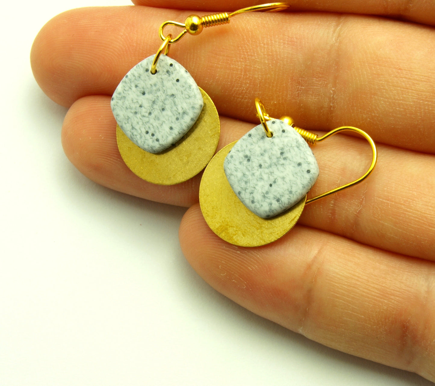 Statement Ohrringe Polymer Clay Stein Optik Marmor grau golden Ohrhänger nach Wahl