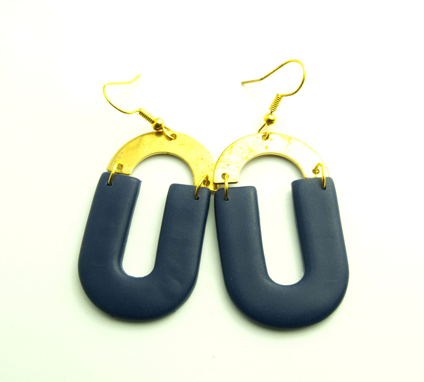 Statement Ohrringe Polymer Clay blau golden Mond Bogen Ohrhänger nach Wahl