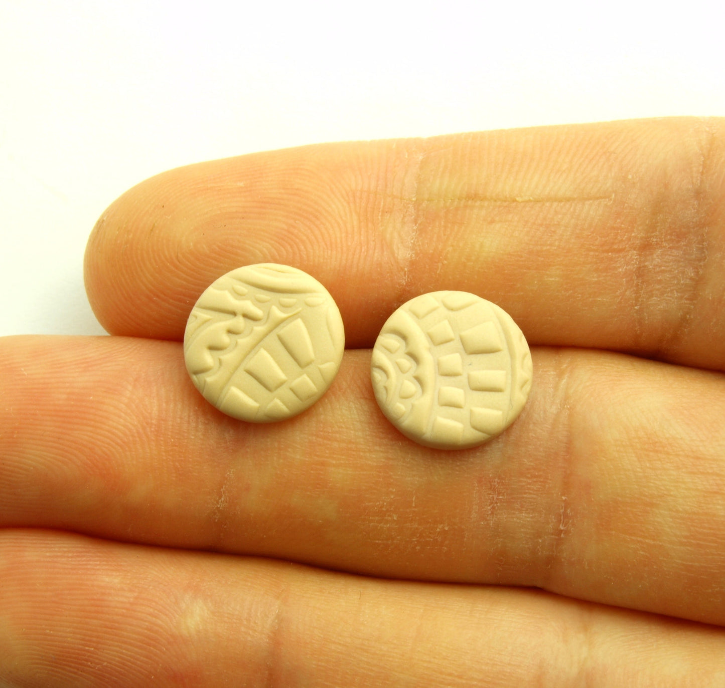 Statement Ohrringe Polymer Clay Ethno Muster weiß braun beige nach Wahl
