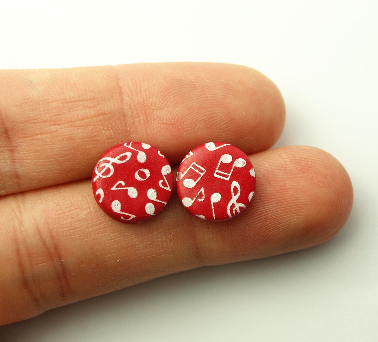 Ohrstecker Noten Musik Muster rot weiß Polymer Clay Fimo Ohrringe Stecker nach Wahl