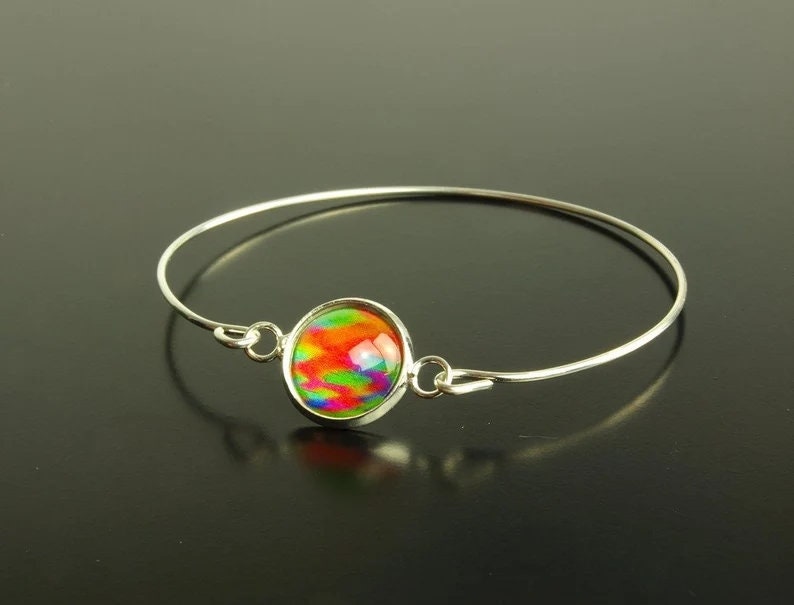 Armreif retro farbig bunt Cabochon Glas Spiralreif silber bronze Muster nach Wahl