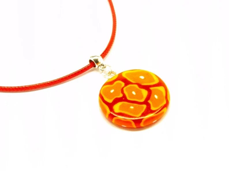 Kette Leder Cabochon Polymer Clay farbig bunt retro Muster nach Wahl